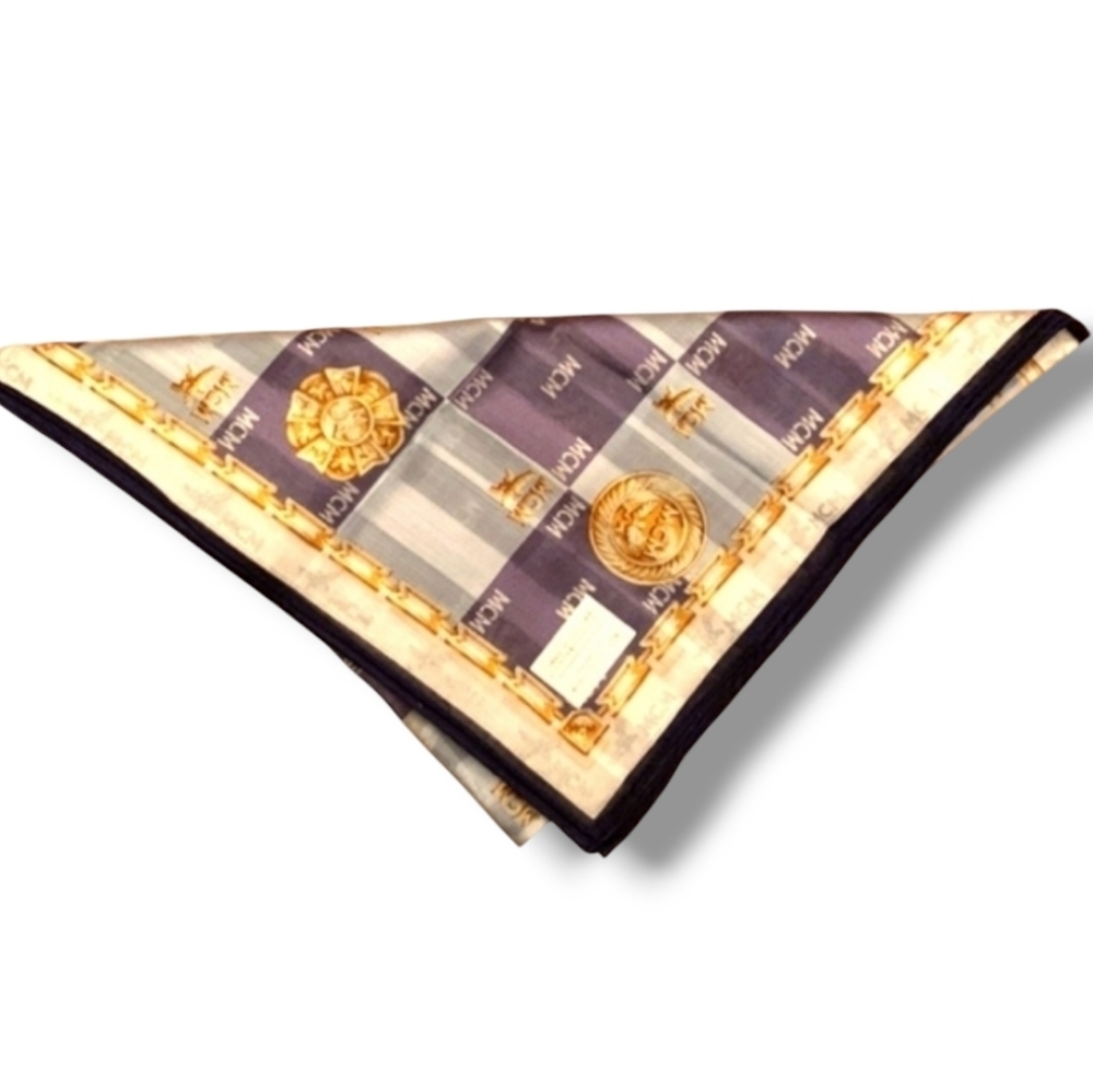 NEW MCM Medallion Cotton scarf handkerchief Blue, gold and brown
